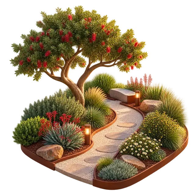 Brigade Banashankari landscaped garden with shaded paths, layered planting and shared seating