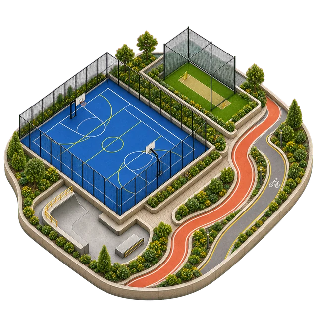 Outdoor courts & movement amenity illustration